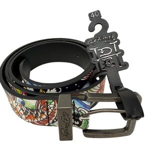 ED HARDY Size Men’s 40 koi fish belt black studded rivets New